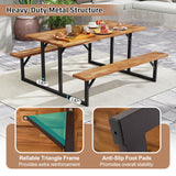 Tangkula 6-Person Acacia Wood Picnic Table with 2 Built-in Benches