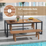 Tangkula Outdoor Dining Table for 8, 79 Inches Acacia Wood Patio Table with 1.9 Inches Umbrella Hole