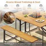 Tangkula Patio Dining Bench Set with Metal Legs for Balcony