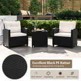 Tangkula 3 Piece Patio Furniture Set, Rattan Conversation Set w/Soft Seat & Back Cushions