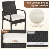 Tangkula Patio Wicker Dining Chair Set of 2, Outdoor PE Rattan Armchairs with Removable Cushion