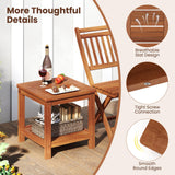 Tangkula Outdoor Side Table with Slatted Tabletop & Storage Shelf