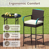 Tangkula 3 Piece Patio Rattan Heavy Duty Bar Height Glass Top Table & Chairs