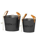 Tangkula Firewood Bucket Set of 2 with Reinforced Genuine Leather Handles
