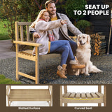 Tangkula Outdoor Teak Wood Garden Bench, 2-Person Patio Bench with Backrest and Armrests