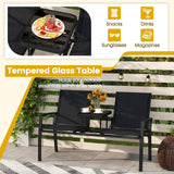 Tangkula Patio Loveseat with Built-in Table with Breathable Fabric Back