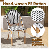 Tangkula French Bistro Chair Set, Outdoor Armless Dining Chairs with Hand-Woven Rattan