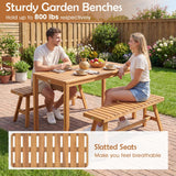 Tangkula Acacia Wood Outdoor Backless Garden Bench with Slatted Seat