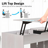 Tangkula Lift Top Computer Desk, Small Standing Laptop Desk with 2 Hidden Compartments & 2 Open Storage Shelves