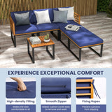 Tangkula 6 Piece Patio Conversation Sofa Set, Acacia Wood Chair Set with Ottomans & Coffee Table
