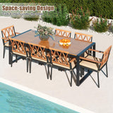 Tangkula 9 Pieces Patio Dining Set, Outdoor Acacia Wood Table and Chairs with Soft Cushions and 1.9” Umbrella Hole