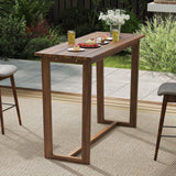 Tangkula 59 Inch Outdoor Bar Table Teak Wood Rectangle Patio Bar Height Pub Table with Slatted Top