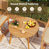 Tangkula 24.5 Inch Outdoor Acacia Wood Round Accent Bistro Patio Table with Slatted Tabletop