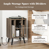 Tangkula Record Player Stand w/Charging Station & USB Ports, Nightstand Sofa Side Table, 27" H