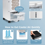Air Cooler, 3-in-1 Portable Quiet Swamp Cooler and Humidifier with Remote