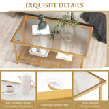 Tangkula Glass Coffee Table, 2-Tier Rectangular Tempered Glass Center Table