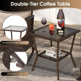 Tangkula 3 Piece Patio Rocker Set, Patiojoy Outdoor Wicker Rocking Chairs w/Double-Layer Coffee Table