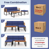 Tangkula 5 Pieces Patio Conversation Set, Acacia Wood Chair Set with Ottoman & Coffee Table