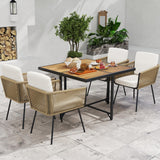 Tangkula Outdoor Rectangular Table and Chairs with Acacia Wood Tabletop