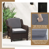 Tangkula 3 Pieces Outdoor Patio Furniture Set, Patiojoy PE Rattan Wicker Chairs with Cushions and Tempered Glass Coffee Table