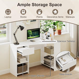 Tangkula White Desk with Storage Drawer & 4 Shelves