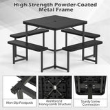 Tangkula 8 Person HDPE Outdoor Square Table and Bench Set with 4 Built-in Benches