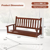Tangkula 2/3 Person Wooden Porch Swing, Hanging Patio Swing with 2 Adjustable Galvanized Metal Chains