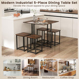 Tangkula Compact 5-Piece Dining Table Set for 4, Small Kitchen Table Set with Square Stools and Metal Frame