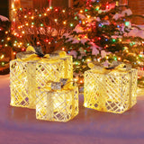 Tangkukla 3 Pack Christmas Lighted Gift Box, Pre-Lit Festive Boxes w/ 50 LED Lights