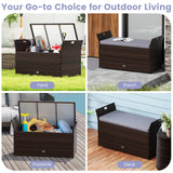 Tangkula Outdoor Bench with Hand Woven PE Rattan Wicker