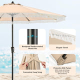 Tangkula 9Ft Patio Umbrella with Fringe, Boho Umbrella with Tassels, Crank Handle, Push Button Tilt