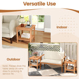 Tangkula 2 Tier Acacia Wood Square End Table with Slatted Tabletop & Storage Shelf