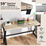 Tangkula 59" Computer Desk with Heavy-Duty Metal Frame & Crossbar