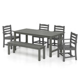 Tangkula 6 Pieces Patio Dining Bench Set with 1.77” Umbrella Hole and Wood-Like Surface