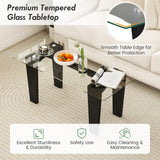 Tangkula Glass Coffee Table, 39.5 Inch Modern Rectangular Center Table with Solid Rubber Wood Leg(Rectangular, Black)