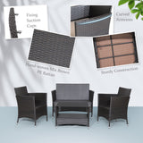 Tangkula 4 Pieces Patio Furniture Set, Patiojoy Outdoor PE Wicker Conversation Set with Soft Cushions and Tempered Glass Tabletop