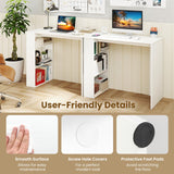 Tangkula Small White Desk with 3-Tier Bookshelf for Small Space