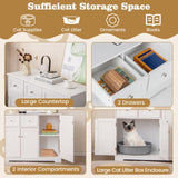 Tangkula 40 Inch Enclosed Cat Box Cabinet with 2 Storage Drawers 3 Doors & 2 Entrances