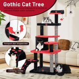 Tangkula Gothic Cat Tree, 52 Inch Black Cat Tower with Coffin Cat Bed, Cat Condo, Spooky Goth Cat Tree for Indoor Cats