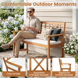 Tangkula 2-Person Acacia Wood Outdoor Bench with Cushion