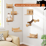 Tangkula 6 Pieces Cat Wall Furniture Set Kitten Wall Mounted Shelves