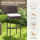Tangkula Set of 2 Patio Wicker Barstools, Outdoor Bar Height Chair