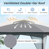 Tangkula 10 X 12 FT Patio Gazebo with Netting Walls Soft Top Double Roof Canopy with 4 Sandbags