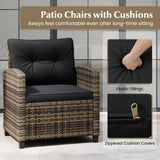 Tangkula 3 Piece Patio Furniture Set | Rattan Conversation Set w/Soft Seat & Back Cushions