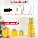 Tangkula Set of 3 Christmas Lighted Gift Boxes, Pre-lit 90 LED Light Up Present Box Decorations with Bows and Plug
