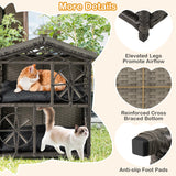 Tangkula 2-Story Rattan Cat House with Removable Soft Cushions