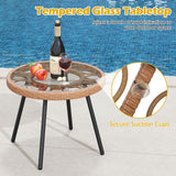 Tangkula 3 Piece Patio Bistro Set with Round Glass Table & Soft Cushions