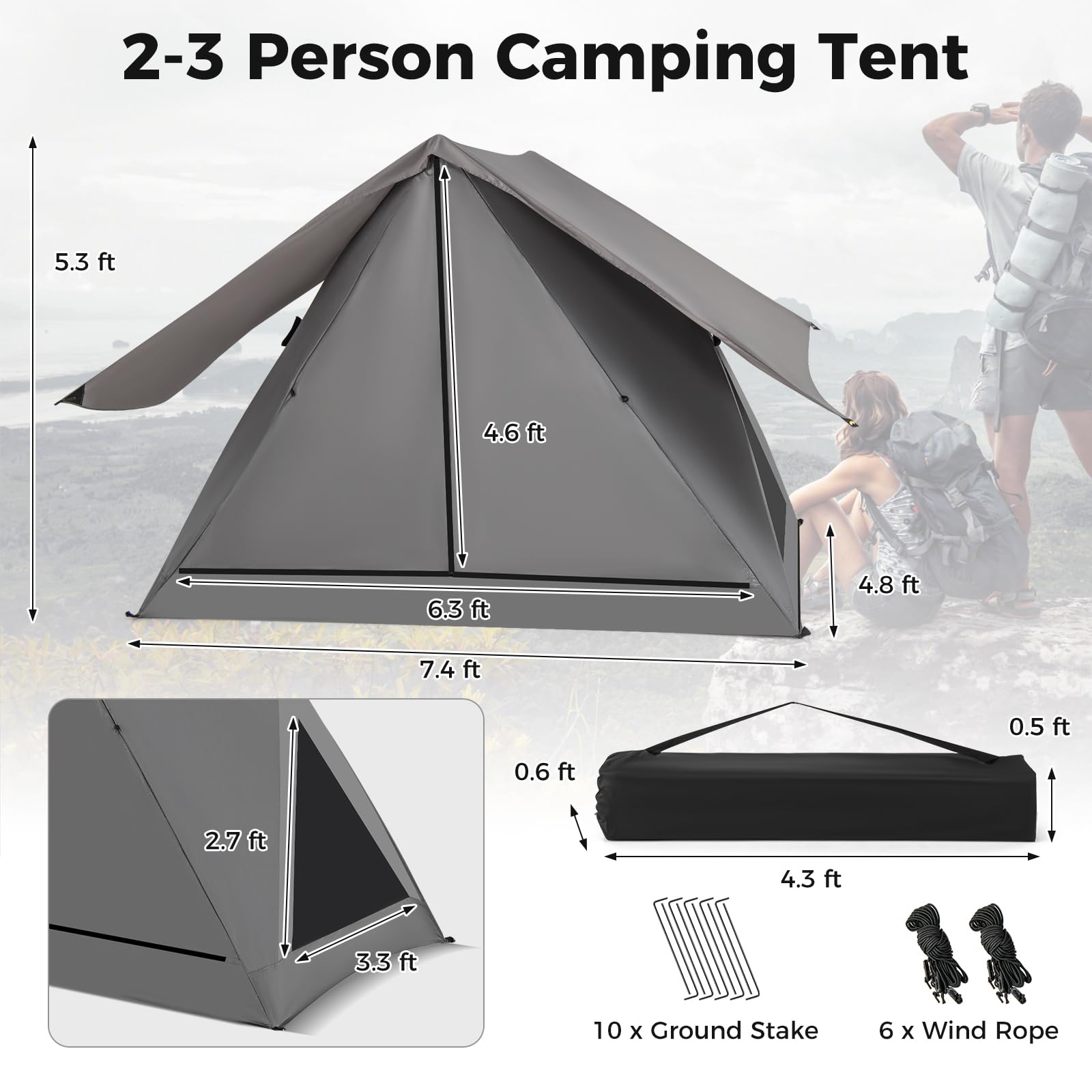 pop up tent for one person Tangkula Pop Up Camping Tent for 2-3 Person, 360° One-Way See-Through Backpacking Tent with Removable Rainfly