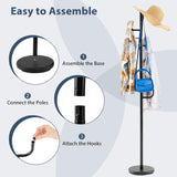 Tangkula Coat Rack Freestanding, Heavy Duty Metal Coat Tree with 8 L-Shaped Hooks & Adjustable Heights