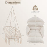 Tangkula Hanging Hammock Chair, Boho Style Macrame Hammock Swing with Soft Cushions, Tassels